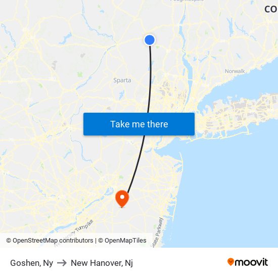 Goshen, Ny to New Hanover, Nj map