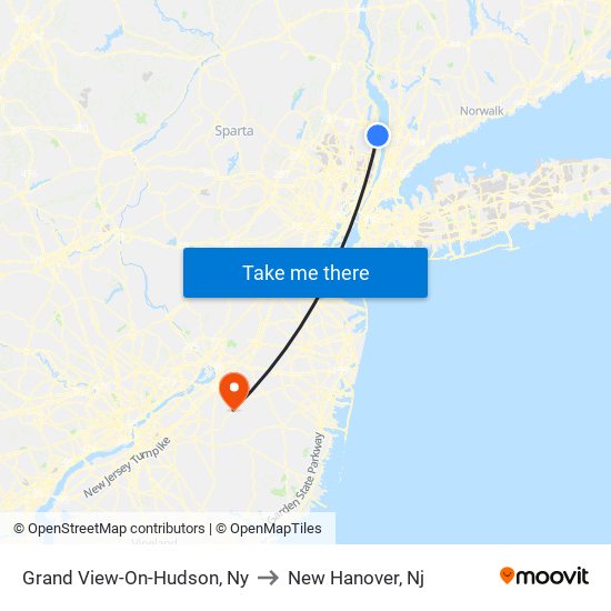 Grand View-On-Hudson, Ny to New Hanover, Nj map