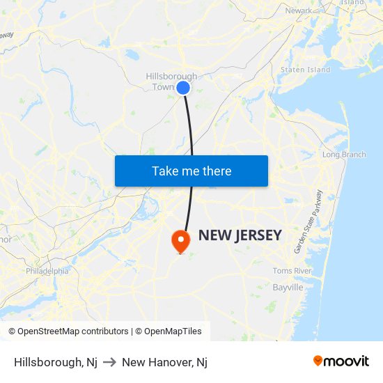 Hillsborough, Nj to New Hanover, Nj map