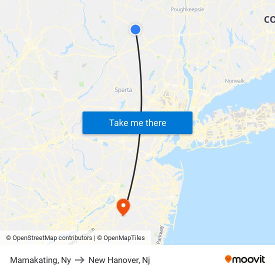 Mamakating, Ny to New Hanover, Nj map