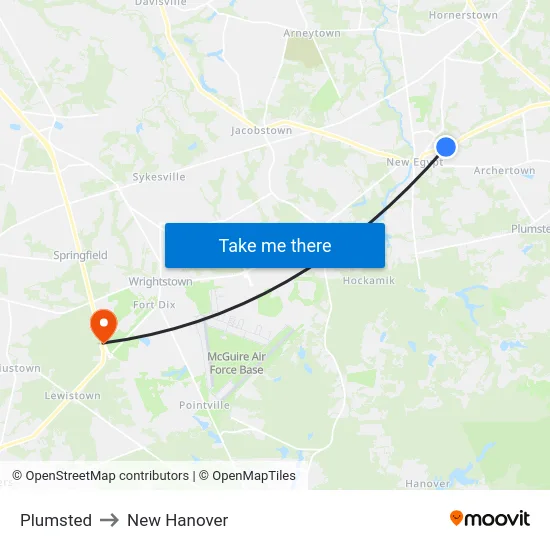 Plumsted to New Hanover map