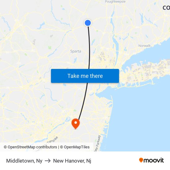 Middletown, Ny to New Hanover, Nj map