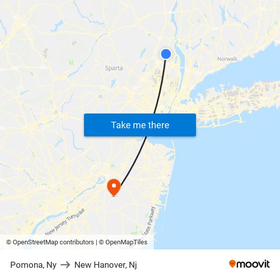 Pomona, Ny to New Hanover, Nj map