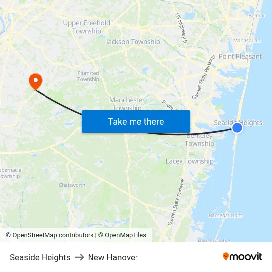Seaside Heights to New Hanover map