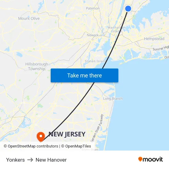 Yonkers to New Hanover map