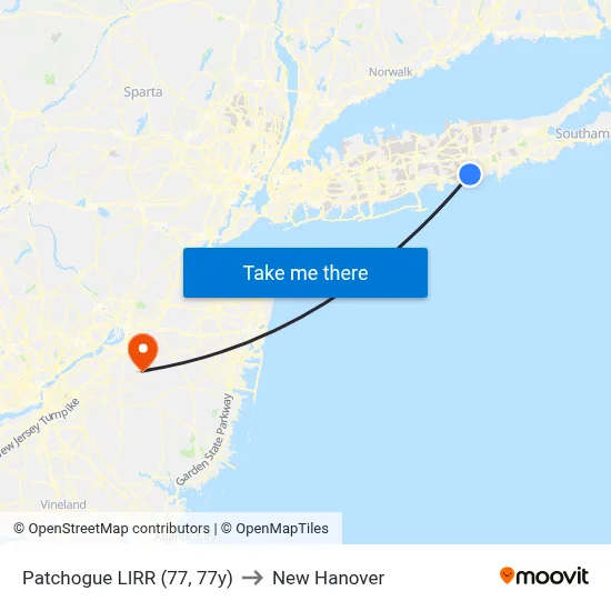 Patchogue LIRR (77, 77y) to New Hanover map