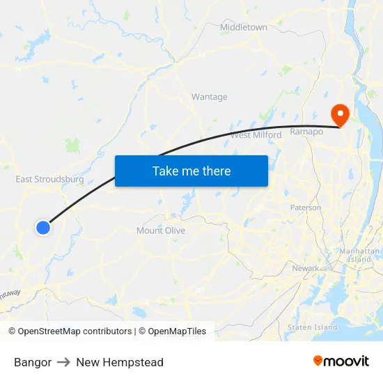 Bangor to New Hempstead map