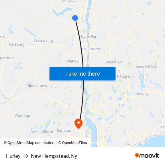 Hurley to New Hempstead, Ny map