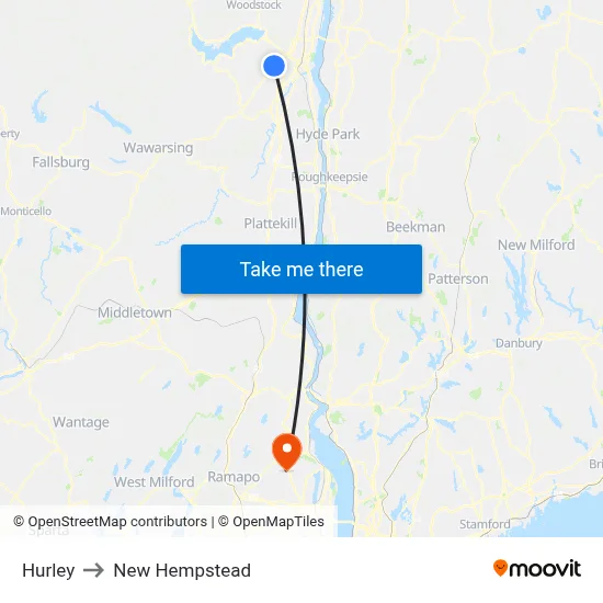 Hurley to New Hempstead map