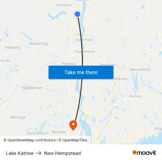 Lake Katrine to New Hempstead map