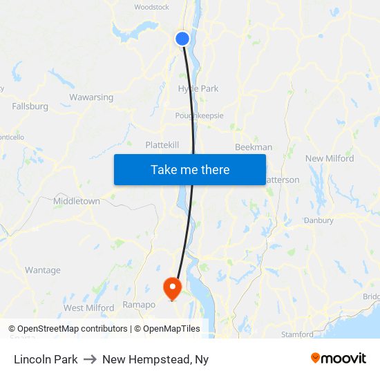Lincoln Park to New Hempstead, Ny map
