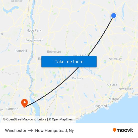 Winchester to New Hempstead, Ny map