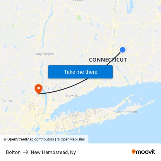 Bolton to New Hempstead, Ny map