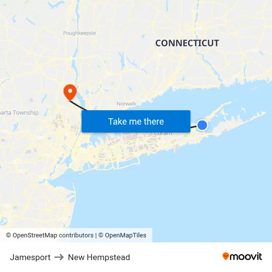 Jamesport to New Hempstead map