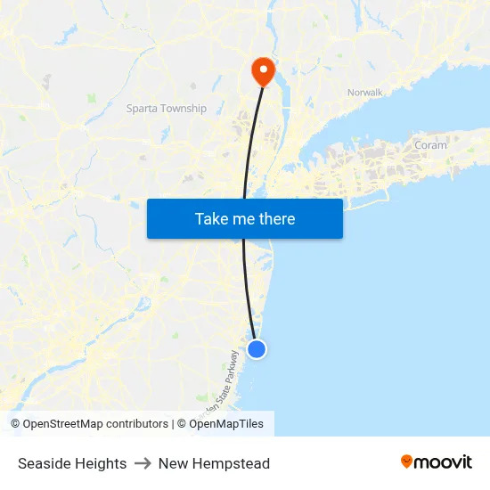 Seaside Heights to New Hempstead map