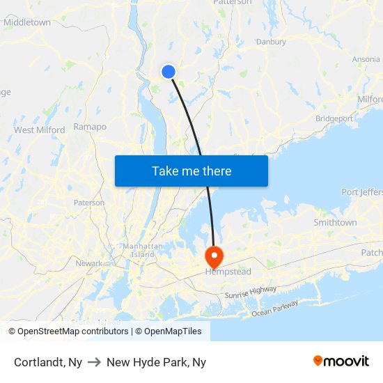 Cortlandt, Ny to New Hyde Park, Ny map