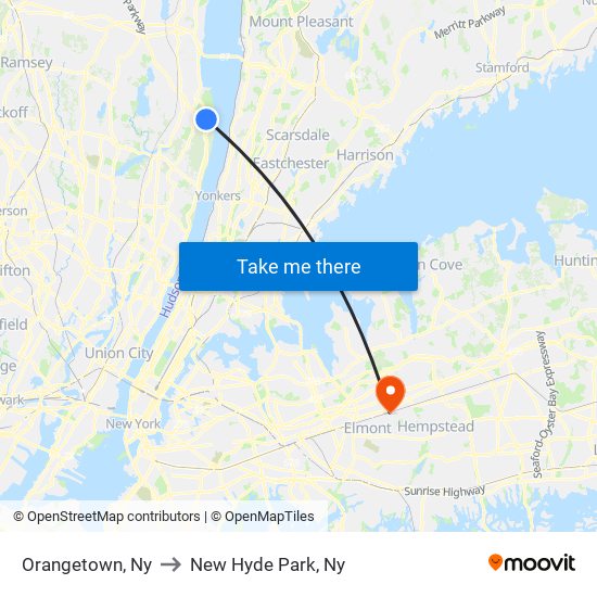 Orangetown, Ny to New Hyde Park, Ny map