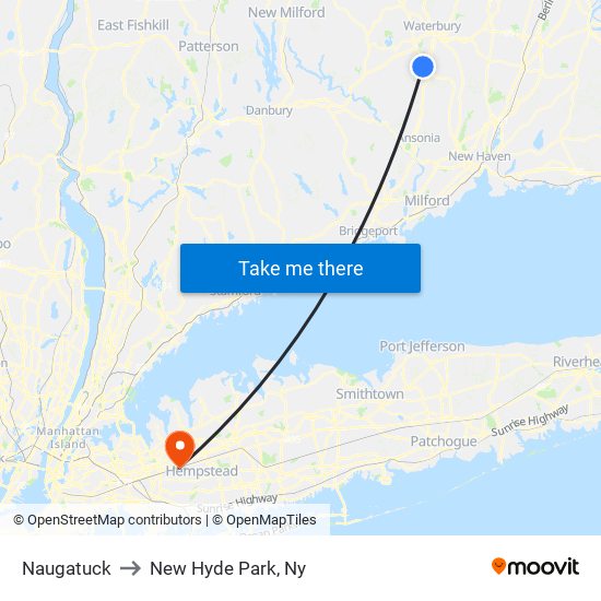 Naugatuck to New Hyde Park, Ny map