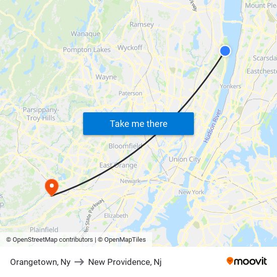 Orangetown, Ny to New Providence, Nj map