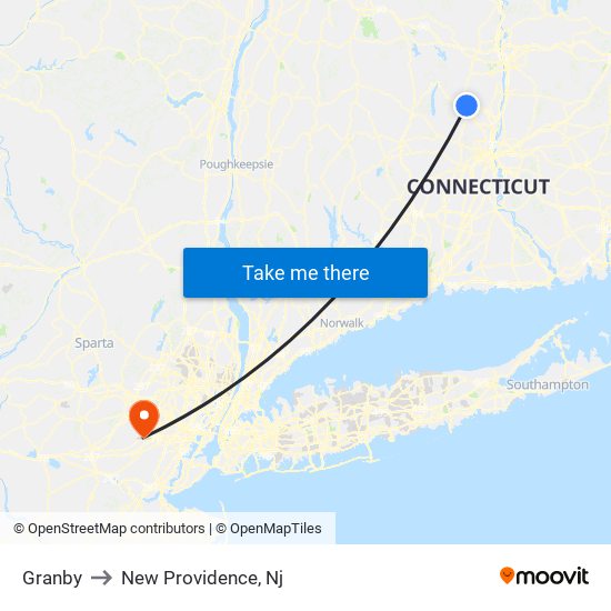 Granby to New Providence, Nj map