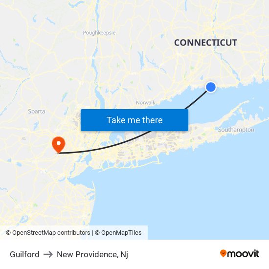 Guilford to New Providence, Nj map