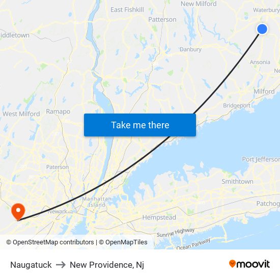 Naugatuck to New Providence, Nj map