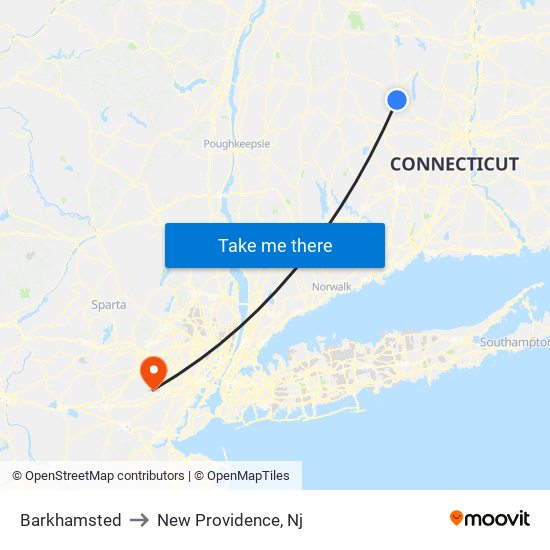 Barkhamsted to New Providence, Nj map