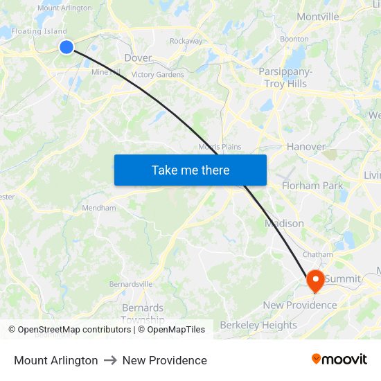 Mount Arlington, Nj to New Providence, Nj map
