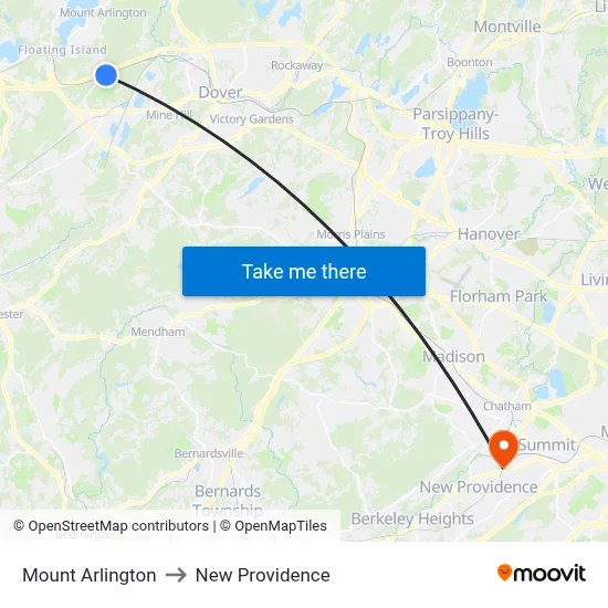 Mount Arlington to New Providence map