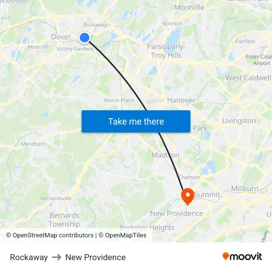 Rockaway to New Providence map