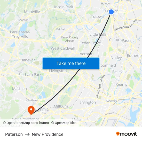 Paterson to New Providence map
