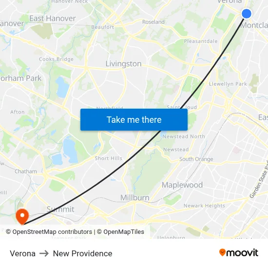 Verona to New Providence map