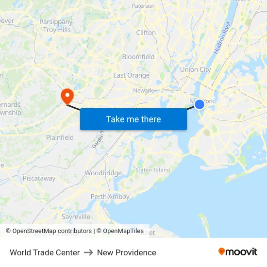 World Trade Center to New Providence map