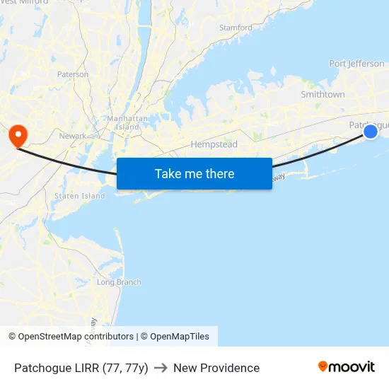Patchogue LIRR (77, 77y) to New Providence map
