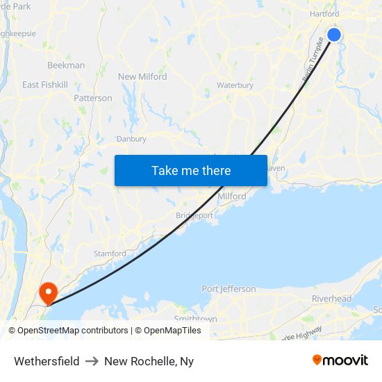 Wethersfield to New Rochelle, Ny map