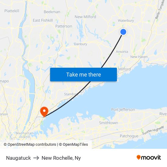 Naugatuck to New Rochelle, Ny map