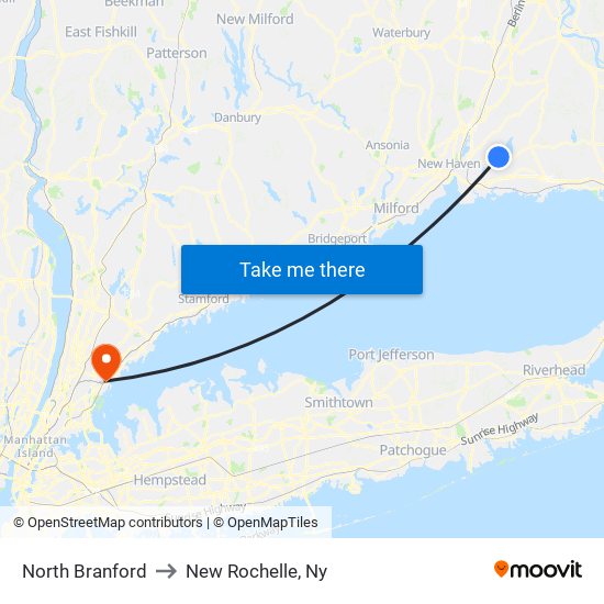 North Branford to New Rochelle, Ny map