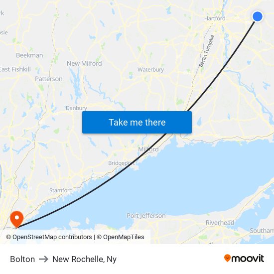 Bolton to New Rochelle, Ny map