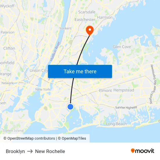 Brooklyn to New Rochelle map