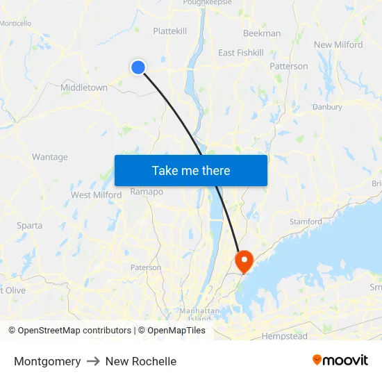 Montgomery to New Rochelle map