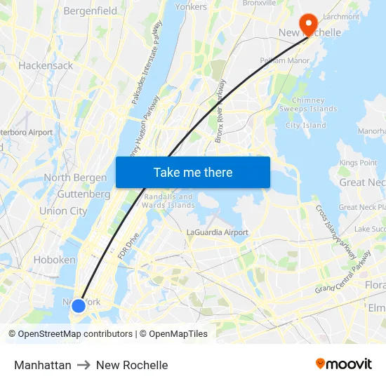 Manhattan to New Rochelle map