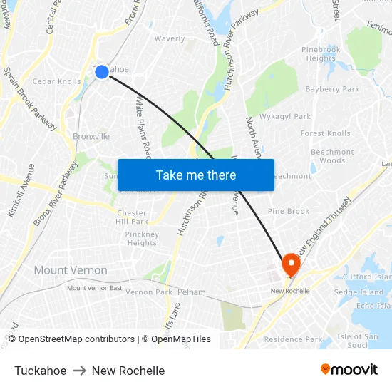 Tuckahoe to New Rochelle map