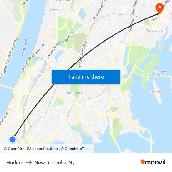 Harlem to New Rochelle, Ny map