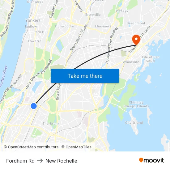 Fordham Rd to New Rochelle map