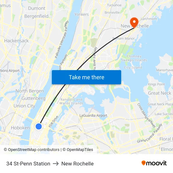 34 St-Penn Station to New Rochelle map