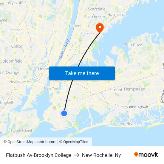 Flatbush Av-Brooklyn College to New Rochelle, Ny map
