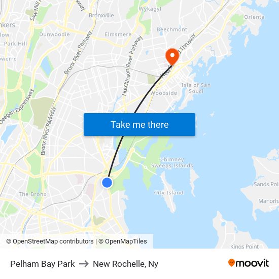 Pelham Bay Park to New Rochelle, Ny map