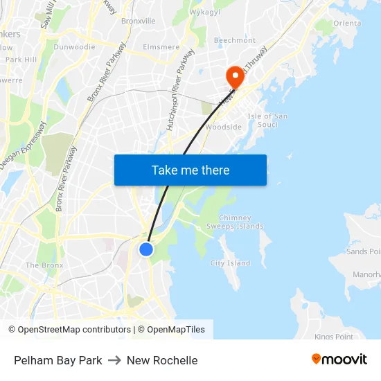 Pelham Bay Park to New Rochelle map