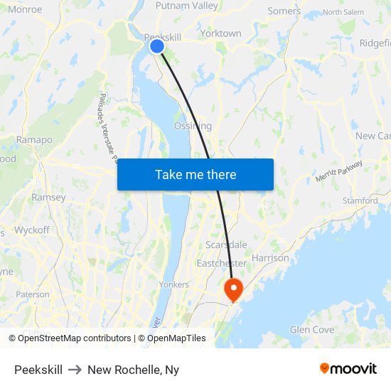 Peekskill to New Rochelle, Ny map