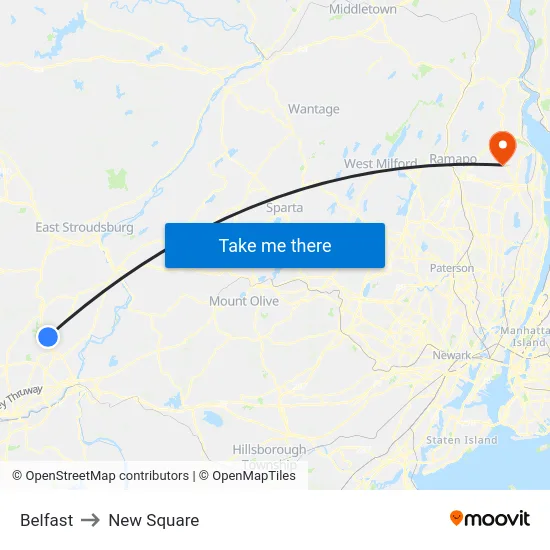 Belfast to New Square map